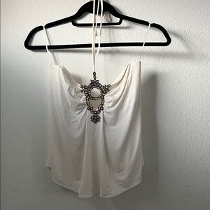 Elegant White  Camisole with Jewel Accent